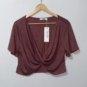 Rose gal maroon Twist Hem blouse women’s size 2X NWT
